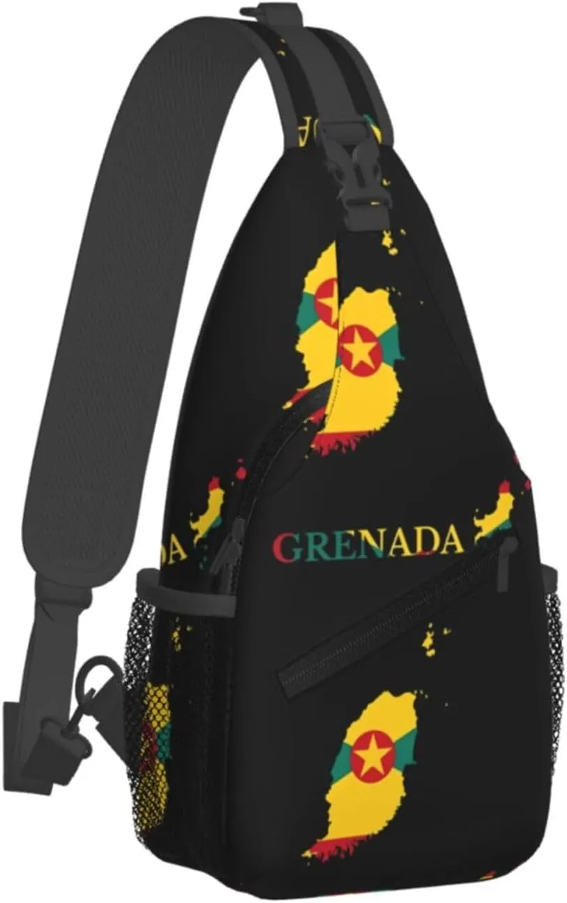 Grenada Map Flag Crossbody Bag Cross Chest Bag Adjustable Sling Backpack Sports Gym Shoulder Bags Travel Cycling Daypack Diagonally Casual Rucksack