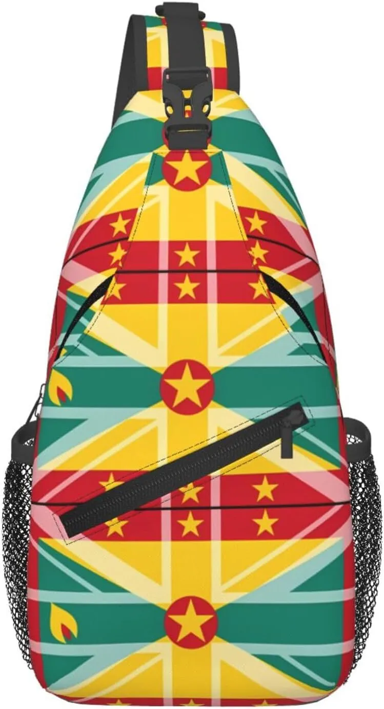 Grenada UK Flag Crossbody Bag Cross Chest Bag Adjustable Sling Backpack Sports Gym Shoulder Bags Travel Cycling Daypack Diagonally Casual Rucksack