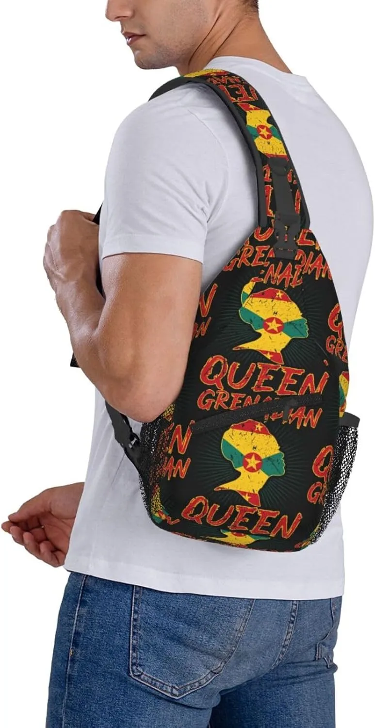 Grenadian Queen Grenada Culture Cultural Afro Pride Flag Crossbody Bag Cross Chest Bag Adjustable Sling Backpack Sports Gym Shoulder Bags Travel Cycling Daypack Diagonally Casual Rucksack