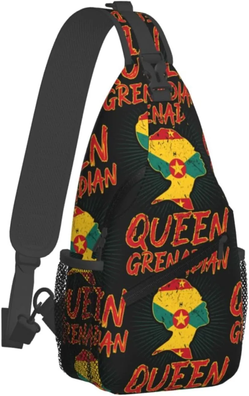 Grenadian Queen Grenada Culture Cultural Afro Pride Flag Crossbody Bag Cross Chest Bag Adjustable Sling Backpack Sports Gym Shoulder Bags Travel Cycling Daypack Diagonally Casual Rucksack