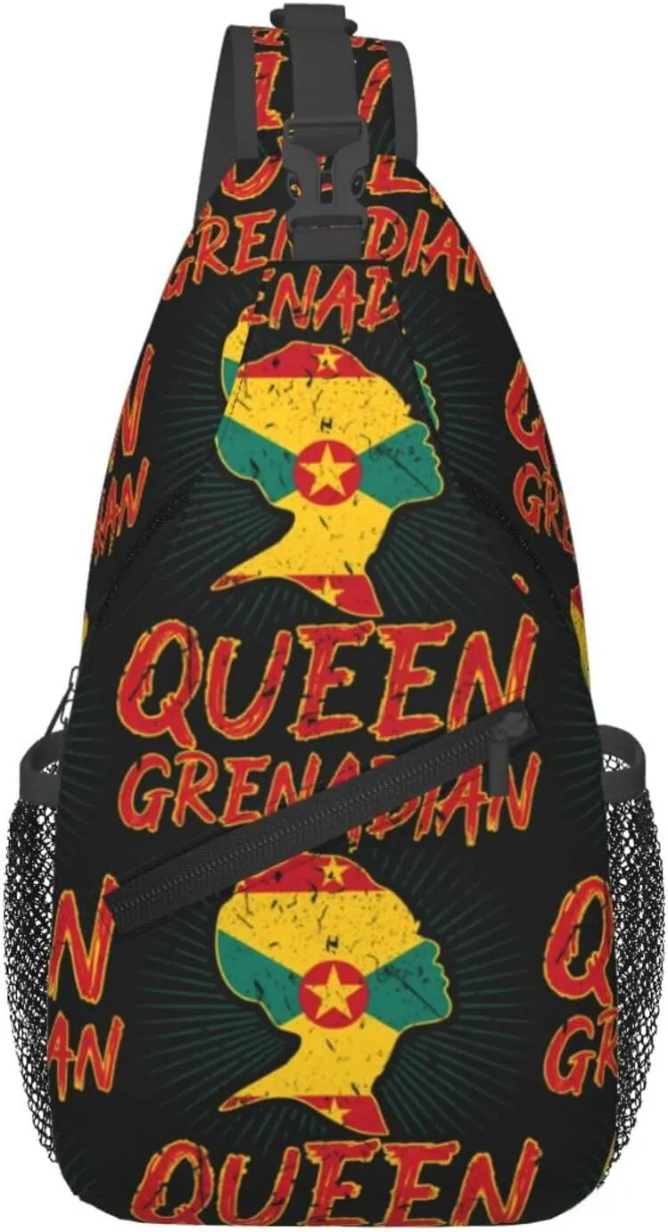 Grenadian Queen Grenada Culture Cultural Afro Pride Flag Crossbody Bag Cross Chest Bag Adjustable Sling Backpack Sports Gym Shoulder Bags Travel Cycling Daypack Diagonally Casual Rucksack