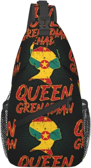 Grenadian Queen Grenada Culture Cultural Afro Pride Flag Crossbody Bag Cross Chest Bag Adjustable Sling Backpack Sports Gym Shoulder Bags Travel Cycling Daypack Diagonally Casual Rucksack