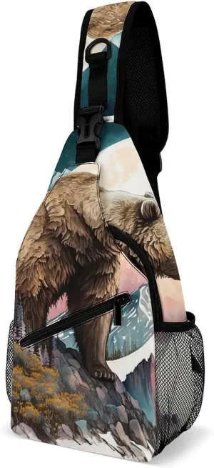 Grizzly-bear Sling Bag Crossbody Backpack for Men Women Chest Bag For Travel Hiking Cycling Camping, 38x20cm, Style-4