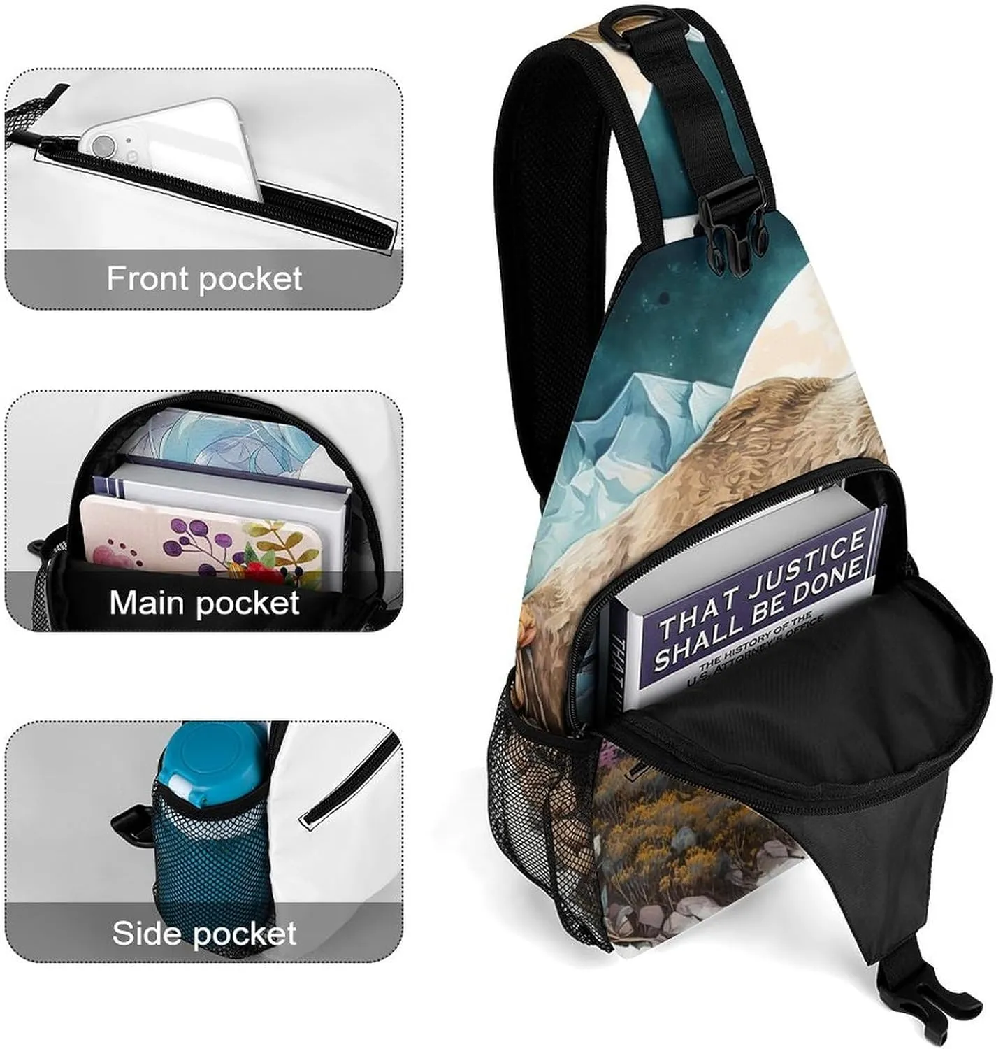 Grizzly-bear Sling Bag Crossbody Backpack for Men Women Chest Bag For Travel Hiking Cycling Camping, 38x20cm, Style-4