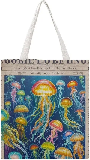 Grocery Bags Colorful Jellyfish Bag for Women Lightweight Beach Bag Shoulder Bags for Travel Shopping Work Handbag