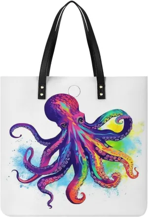 Grocery Bags Colorful Octopus Bag for Women Lightweight Beach Bag Shoulder Bags for Travel Shopping Work Handbag