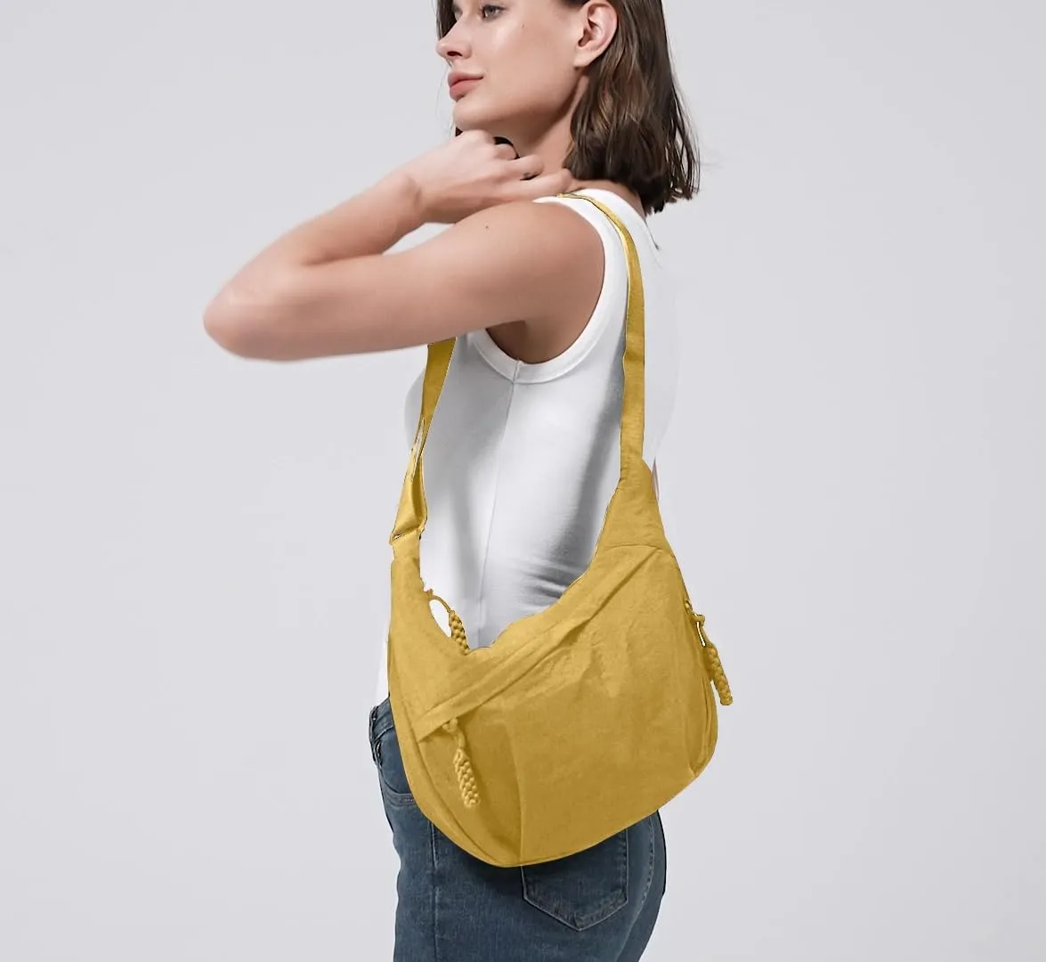 GRPKSSIB Nylon Crescent Bag Hobo Crossbody Bags Casual Sling Bag Slouchy Shoulder Bags Travel Messenger Bag for Women Men