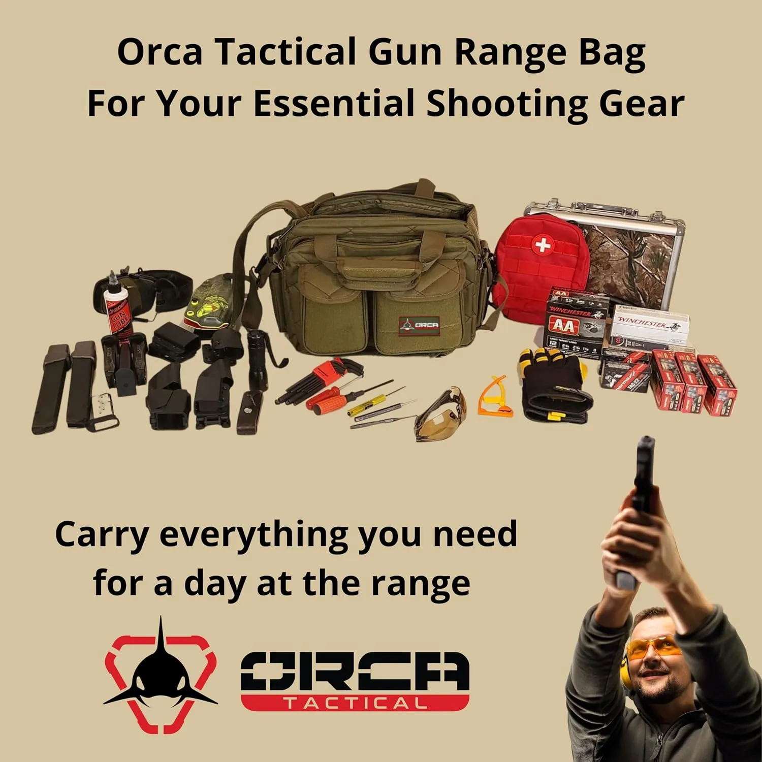 Gun Range Bag – Compact Pistol Revolver Range Bag for Handguns and Ammo – Self Standing Gun Bag – Handgun Bag with Durable Double Stitching Lockable YKK Zippers