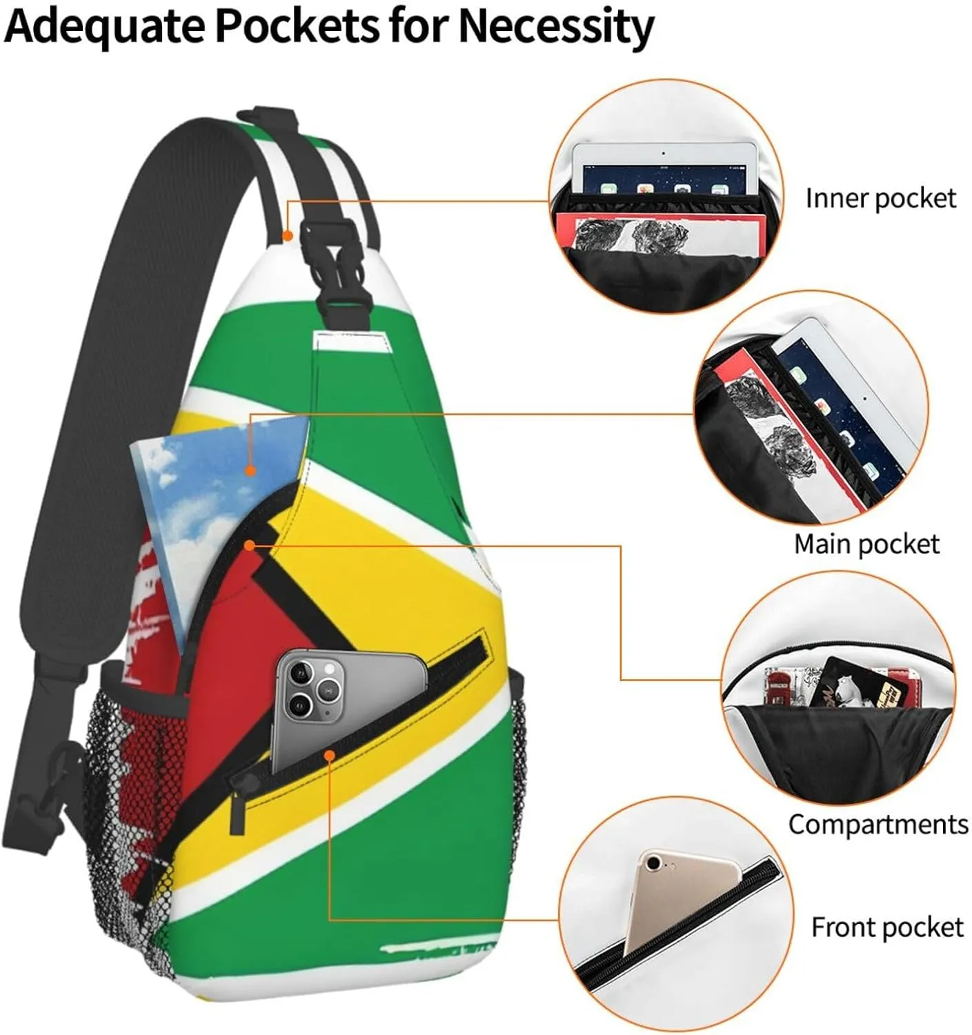Guyana Flag Sling Bag Multipurpose Crossbody Sling Backpack For Women Men Travel Cycling Hiking Shoulder Bag