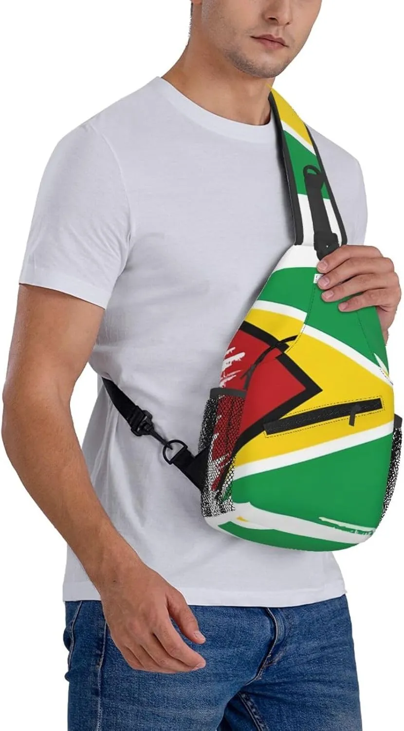 Guyana Flag Sling Bag Multipurpose Crossbody Sling Backpack For Women Men Travel Cycling Hiking Shoulder Bag