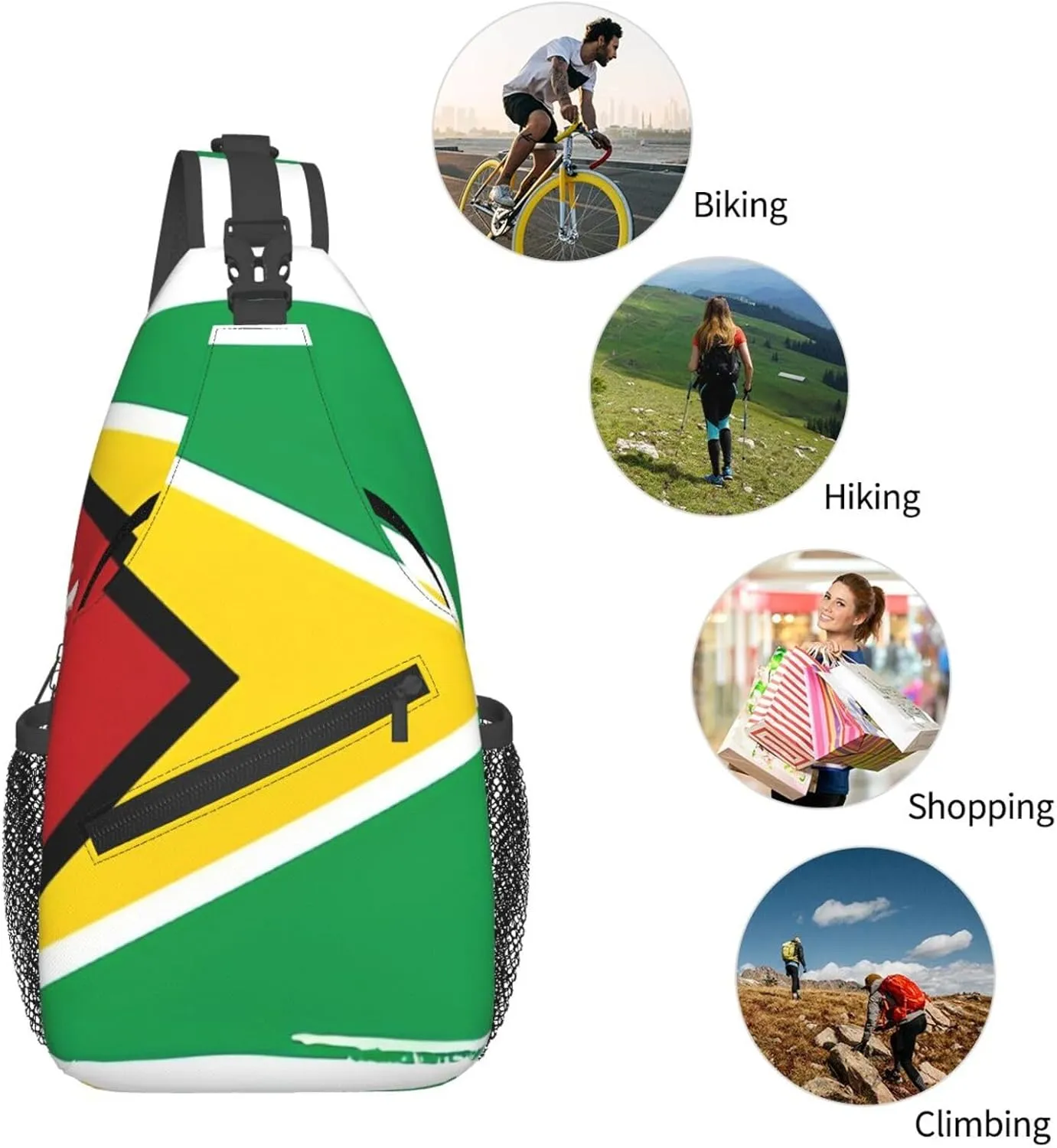 Guyana Flag Sling Bag Multipurpose Crossbody Sling Backpack For Women Men Travel Cycling Hiking Shoulder Bag