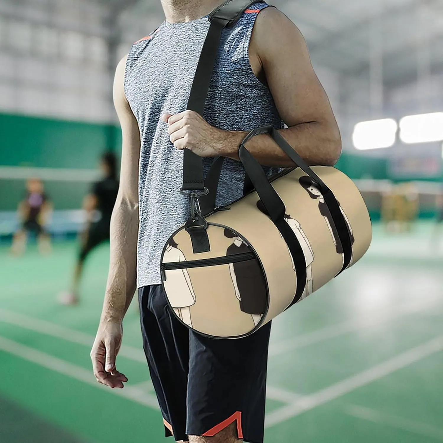Gym Bag for Men Women Simple Girl Drawing Duffel Bag Overnight Bag with Compartment Gym Sackpac