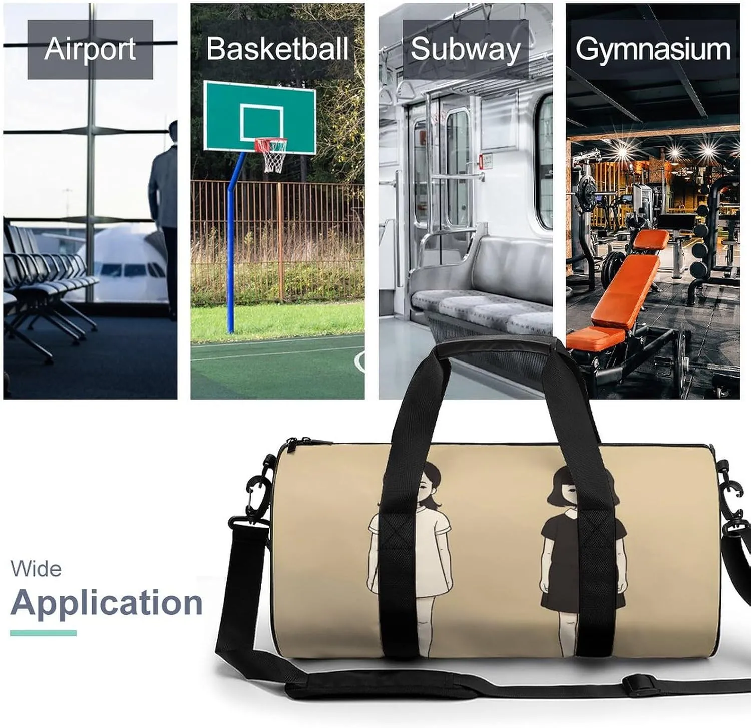Gym Bag for Men Women Simple Girl Drawing Duffel Bag Overnight Bag with Compartment Gym Sackpac