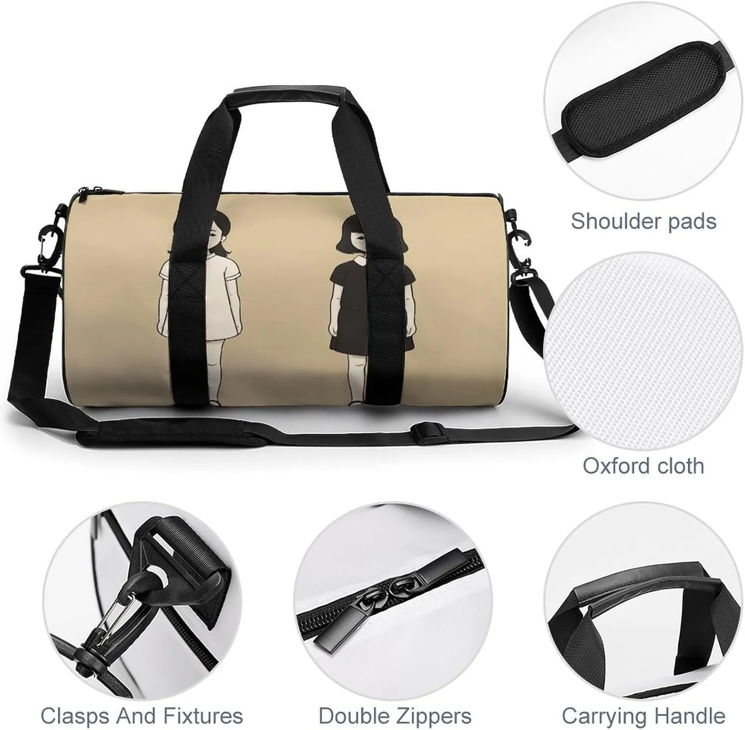 Gym Bag for Men Women Simple Girl Drawing Duffel Bag Overnight Bag with Compartment Gym Sackpac