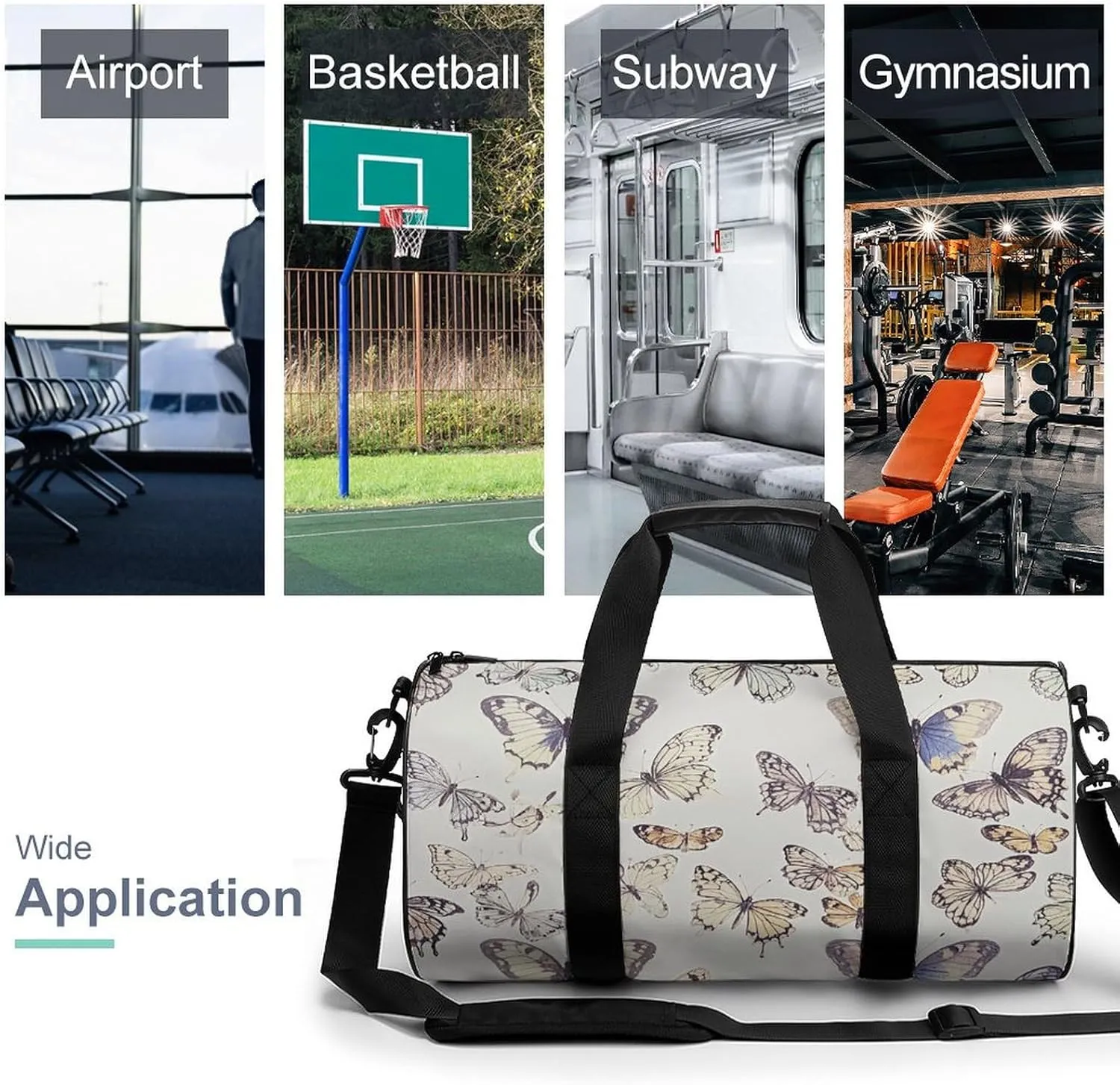 Gym Bags for Men Women Colorful Butterfly Pattern Duffle Bag Travel Overnight Bag with Shoe Compartment Tote Bags