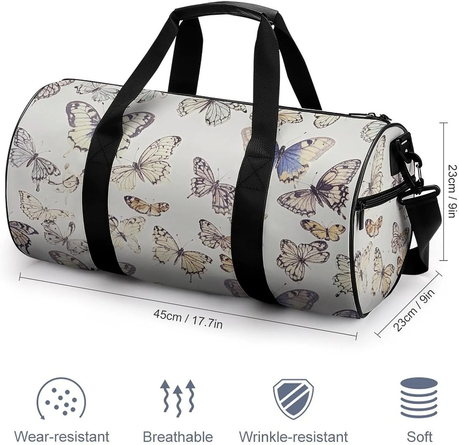 Gym Bags for Men Women Colorful Butterfly Pattern Duffle Bag Travel Overnight Bag with Shoe Compartment Tote Bags