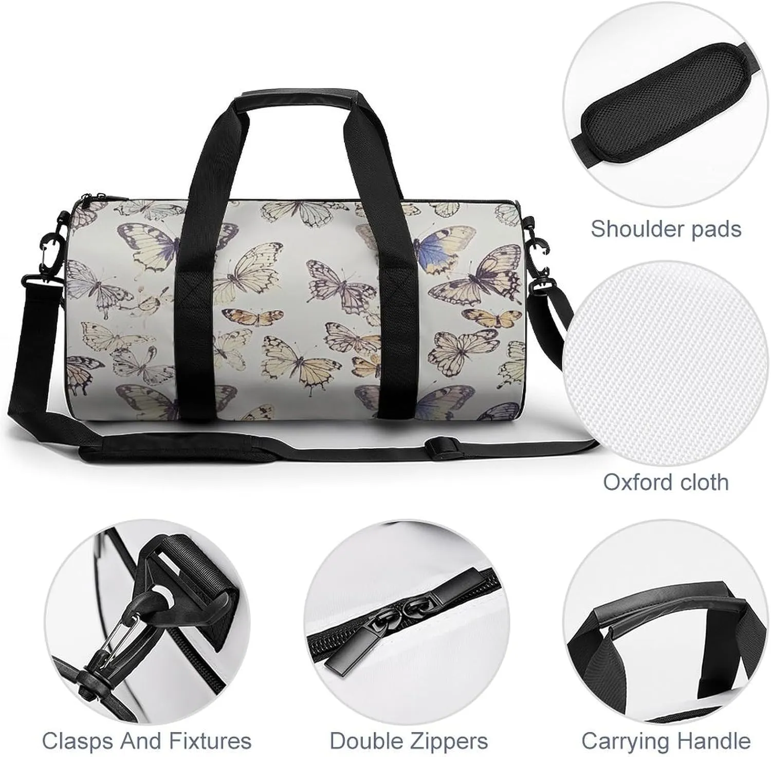 Gym Bags for Men Women Colorful Butterfly Pattern Duffle Bag Travel Overnight Bag with Shoe Compartment Tote Bags