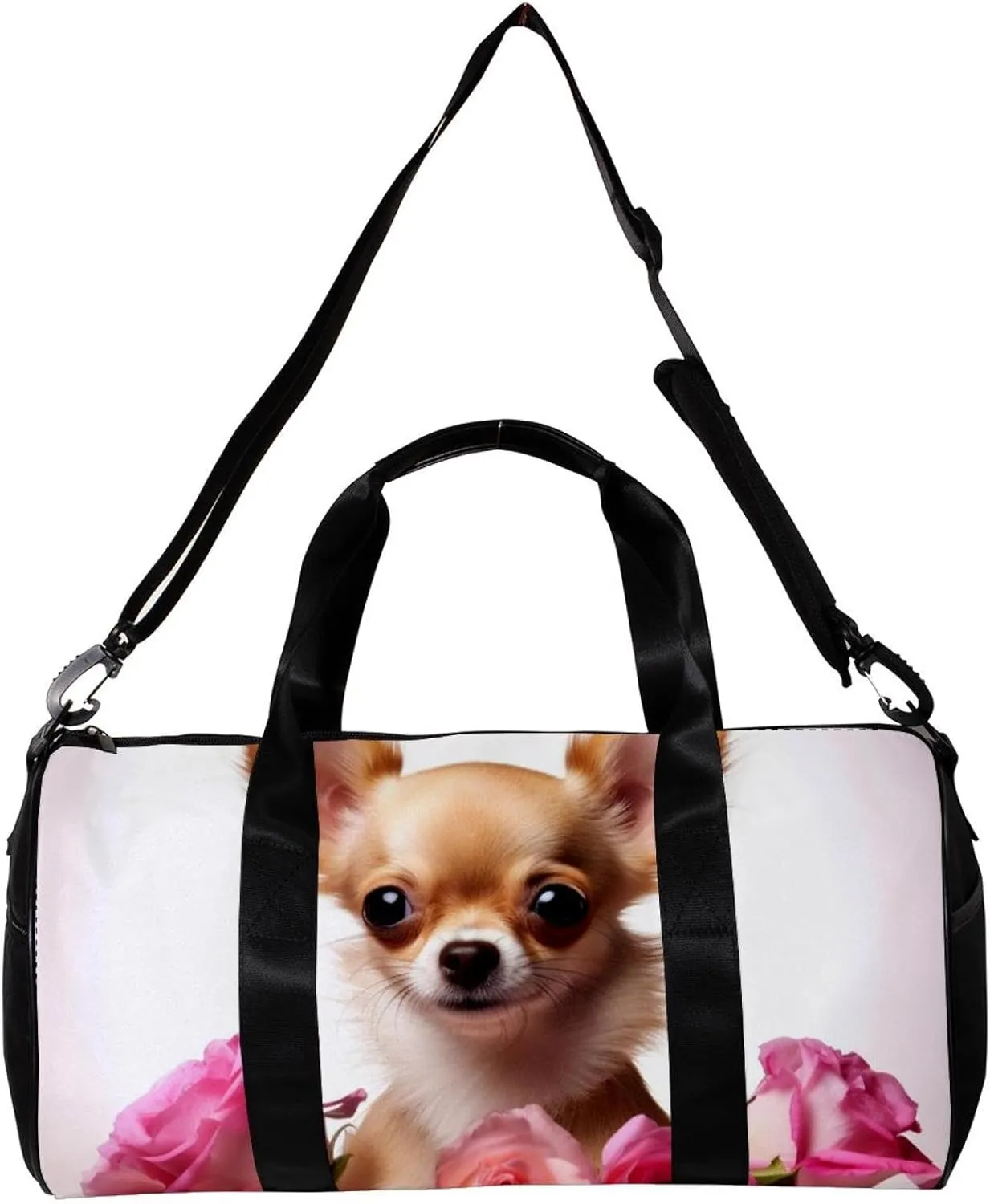 Gym Bags for Men,Travel Duffel Bags for Women,Chihuahua Dog and Rose,Workout Bag
