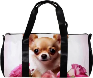 Gym Bags for Men,Travel Duffel Bags for Women,Chihuahua Dog and Rose,Workout Bag