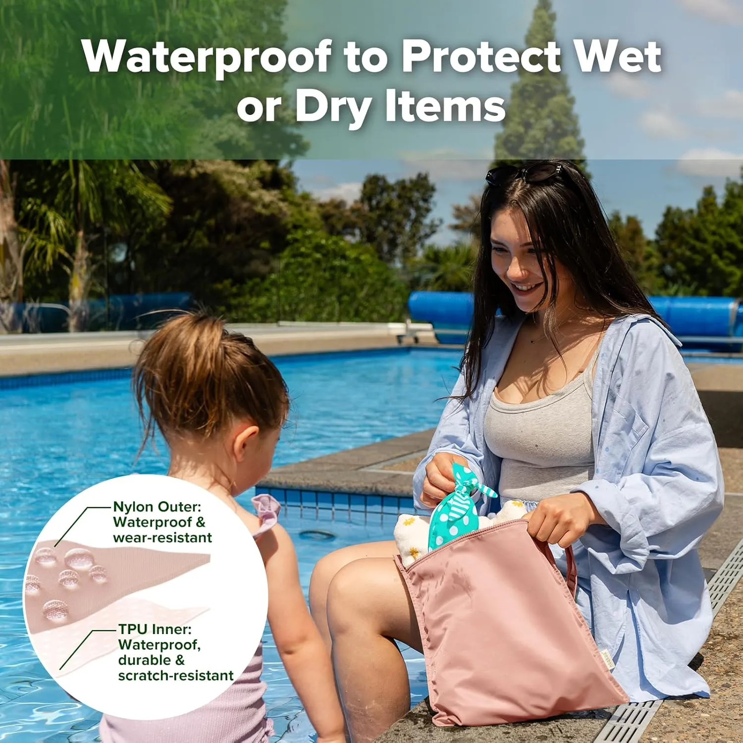 haakaa Waterproof Wet Bags for Baby, Wet Dry Bags for Diaper Bag, Travel, Swimsuit, Beach, Pool, Pump Parts, Stroller, Daycare,Yoga, Blush, 2 Pack