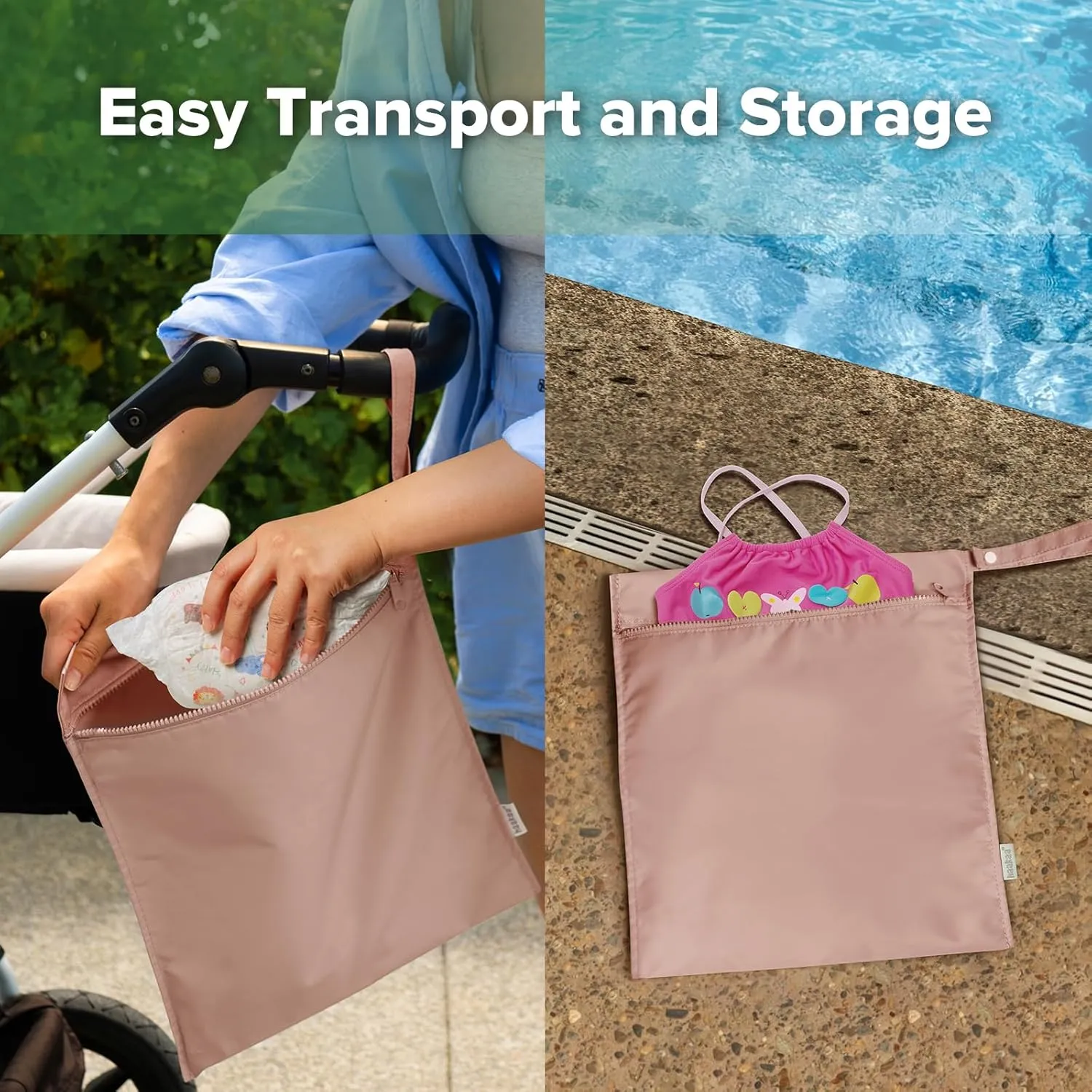 haakaa Waterproof Wet Bags for Baby, Wet Dry Bags for Diaper Bag, Travel, Swimsuit, Beach, Pool, Pump Parts, Stroller, Daycare,Yoga, Blush, 2 Pack