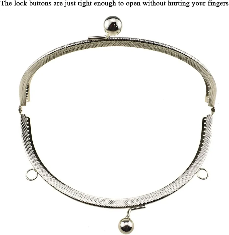 Hahiyo 20cm Length Half Round Frame Kiss Clasp Smooth Grip Action Close Securely Neutral Appearance Metal Decorative Buckle Lock Hasp Silver 2 PCS for DIY Craft Wallets Bags