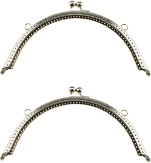 Hahiyo 20cm Length Half Round Frame Kiss Clasp Smooth Grip Action Close Securely Neutral Appearance Metal Decorative Buckle Lock Hasp Silver 2 PCS for DIY Craft Wallets Bags