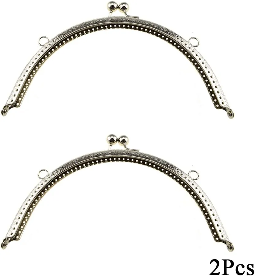 Hahiyo 20cm Length Half Round Frame Kiss Clasp Smooth Grip Action Close Securely Neutral Appearance Metal Decorative Buckle Lock Hasp Silver 2 PCS for DIY Craft Wallets Bags