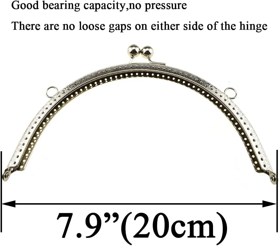 Hahiyo 20cm Length Half Round Frame Kiss Clasp Smooth Grip Action Close Securely Neutral Appearance Metal Decorative Buckle Lock Hasp Silver 2 PCS for DIY Craft Wallets Bags