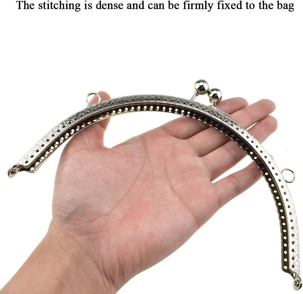 Hahiyo 20cm Length Half Round Frame Kiss Clasp Smooth Grip Action Close Securely Neutral Appearance Metal Decorative Buckle Lock Hasp Silver 2 PCS for DIY Craft Wallets Bags