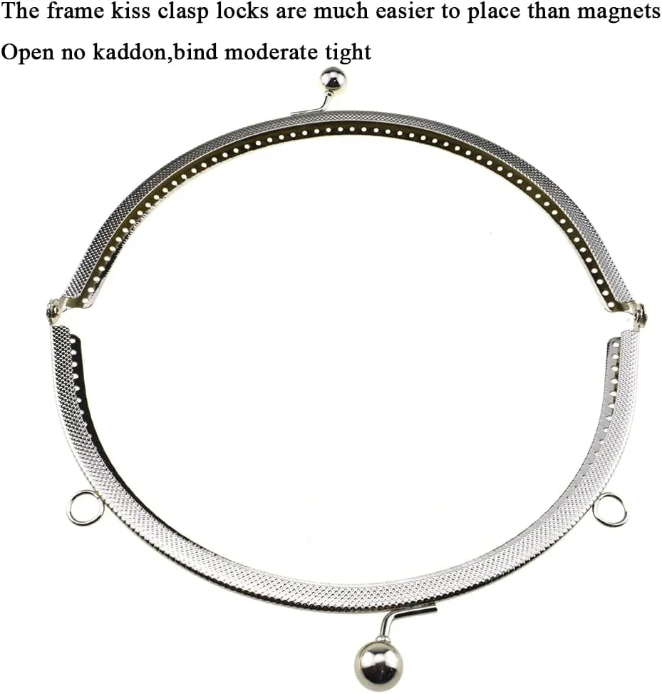 Hahiyo 20cm Length Half Round Frame Kiss Clasp Smooth Grip Action Close Securely Neutral Appearance Metal Decorative Buckle Lock Hasp Silver 2 PCS for DIY Craft Wallets Bags