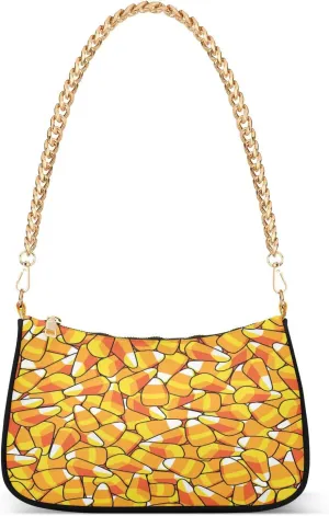 Halloween Candy Corn Womens Shoulder Bag for Women Girls Hobo Tote Handbag Gold Chain Crossbody Bags with Zipper Clutch Purse Handbags