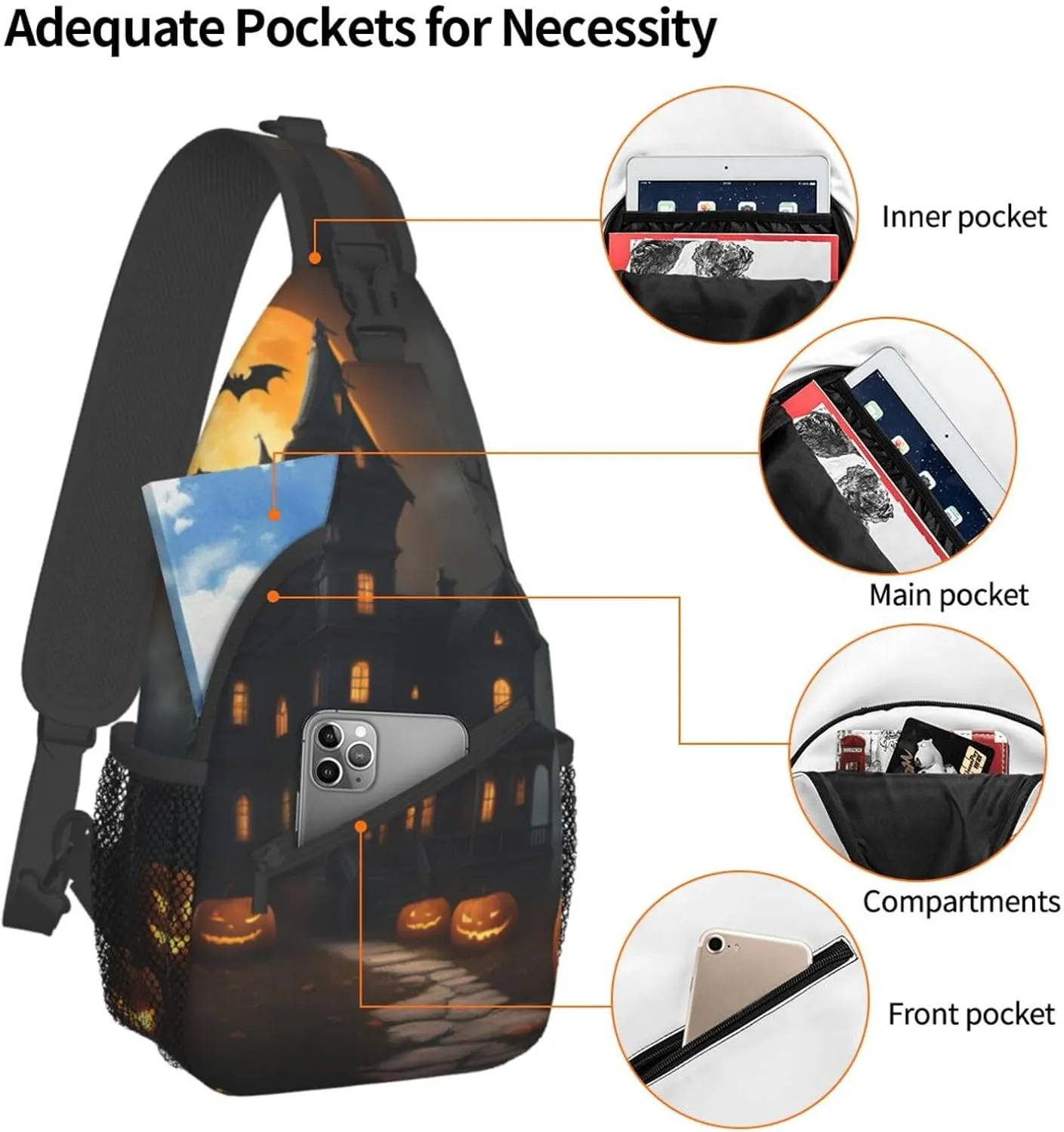 Halloween Horror High Storage Capacity Chest Bag Diagonally Sling Backpack Crossbody Shoulder Bag For Men Women