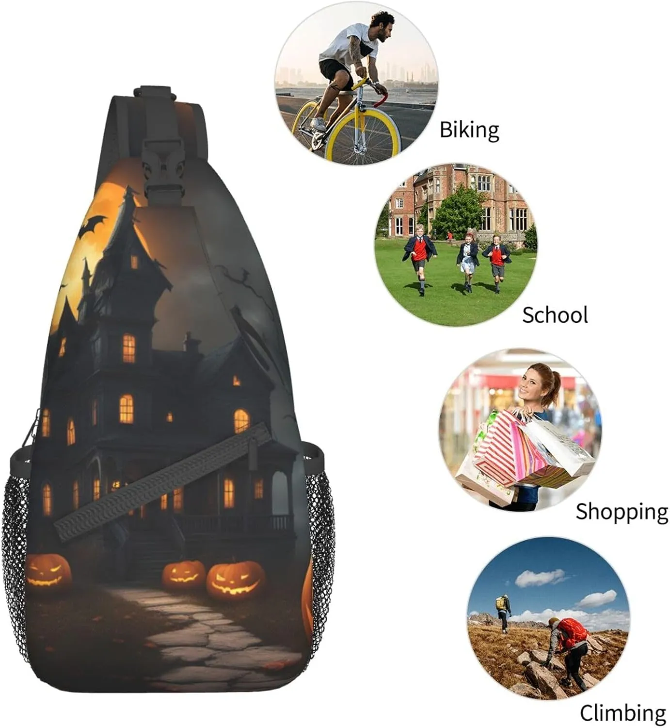 Halloween Horror High Storage Capacity Chest Bag Diagonally Sling Backpack Crossbody Shoulder Bag For Men Women