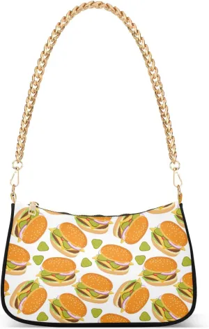 Hamburger Cucumbers Shoulder Bag for Women Hobo Tote Handbag Gold Chain Crossbody Bag with Zipper Clutch Purse Handbags