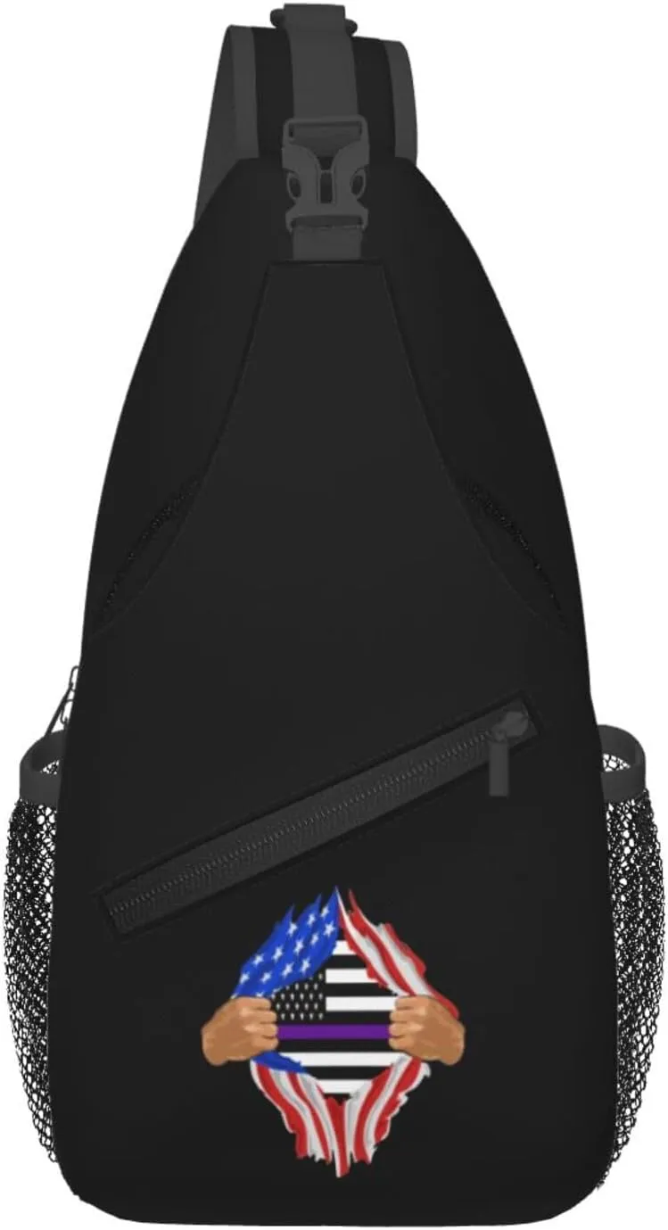 Hand Tear United States Personnel Who Suffered Significant Injuries During Their Service Thin Purple Line Flag Crossbody Bags Sports Casual Crossbody Bags