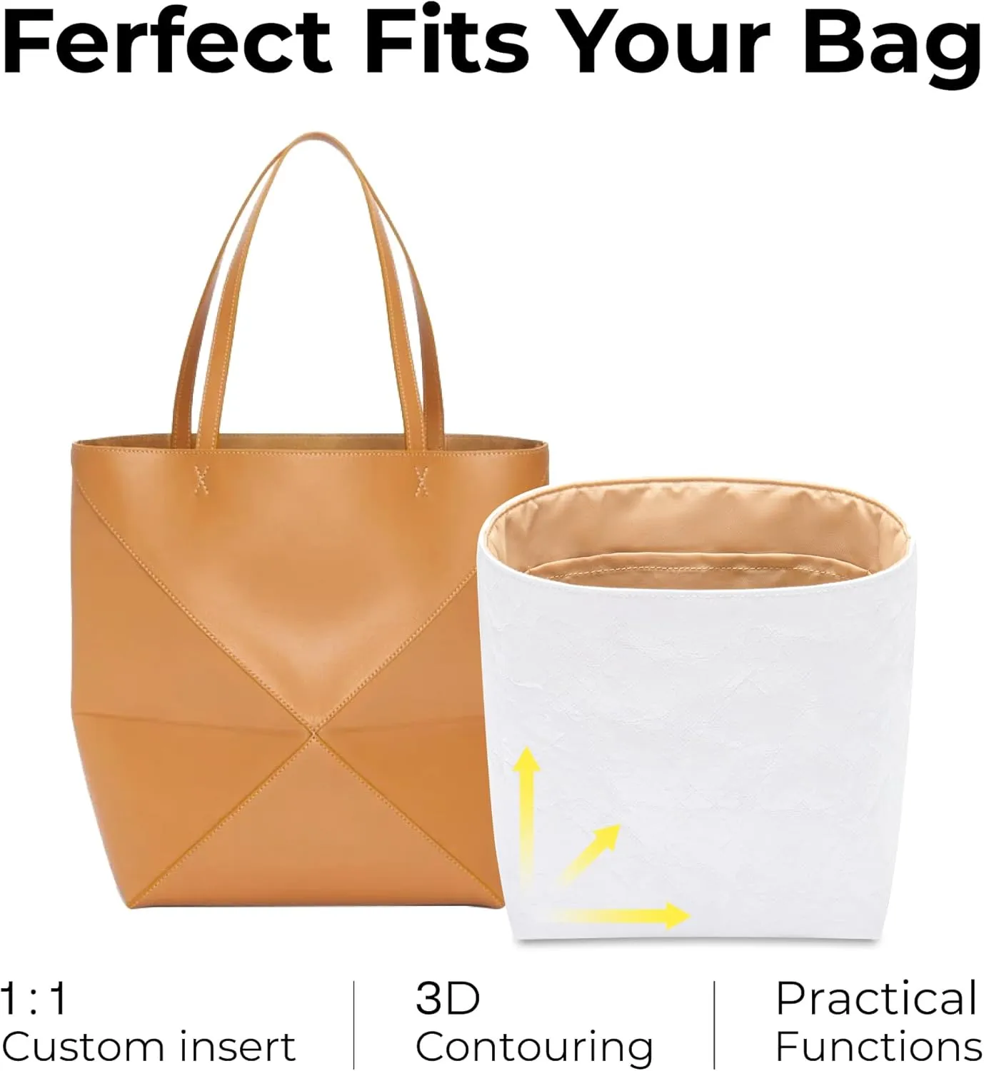 Handbag Organizer Insert for LOEWE Medium Puzzle Fold Tote in Shiny Calfskin, Custom Fit Inside Premium Vanile Lightweight WaterResistant Purse Insert with Cup Holder Accessories