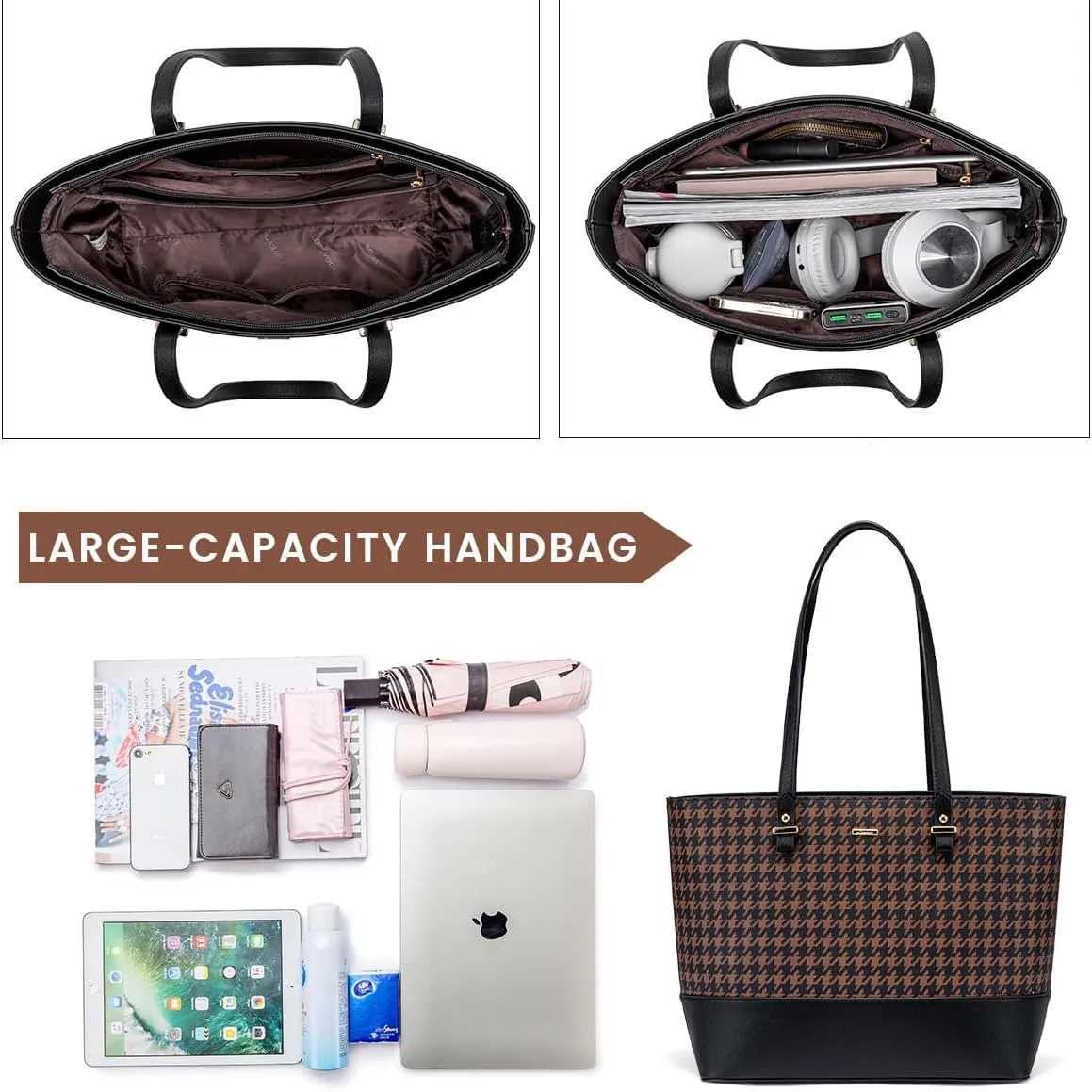 Handbags for Women Shoulder Bags Tote Satchel Hobo 3pcs Purse Set Black