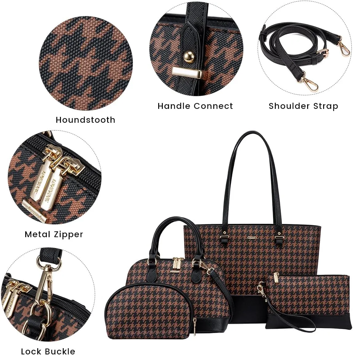Handbags for Women Shoulder Bags Tote Satchel Hobo 3pcs Purse Set Black