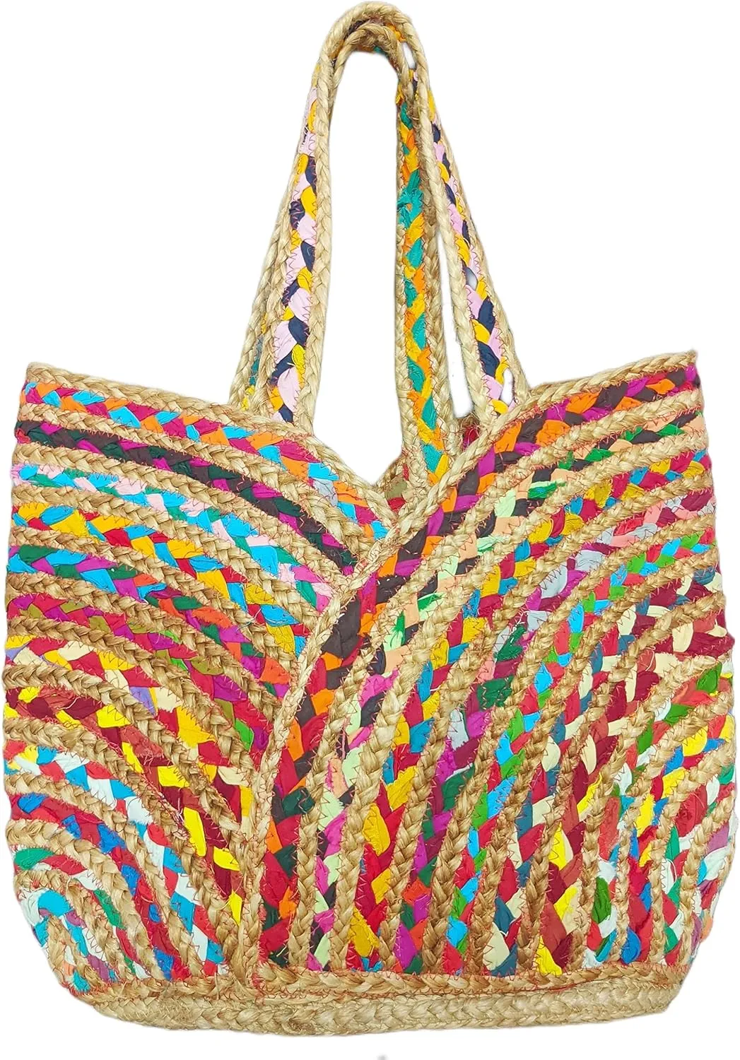 Handmade Jute Cotton Straw Boho Beach Bags Buckets Handbag Shoulder Bag Tote Bag for Women Tassel Bag Natural Fiber Hand Woevn Handbags Multicolor