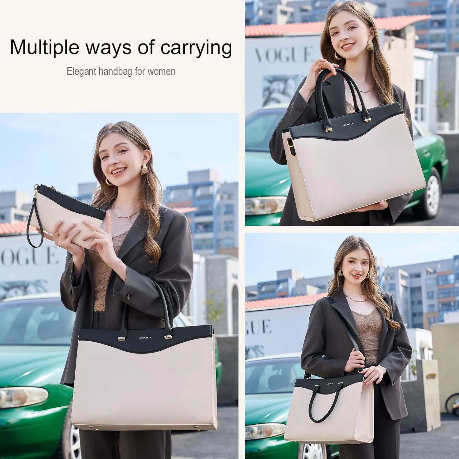 Handmade Luxury Vegan Leather Handbags for Women, Large 16 inch Laptop Handle Satchel Waterproof Bags for Ladies