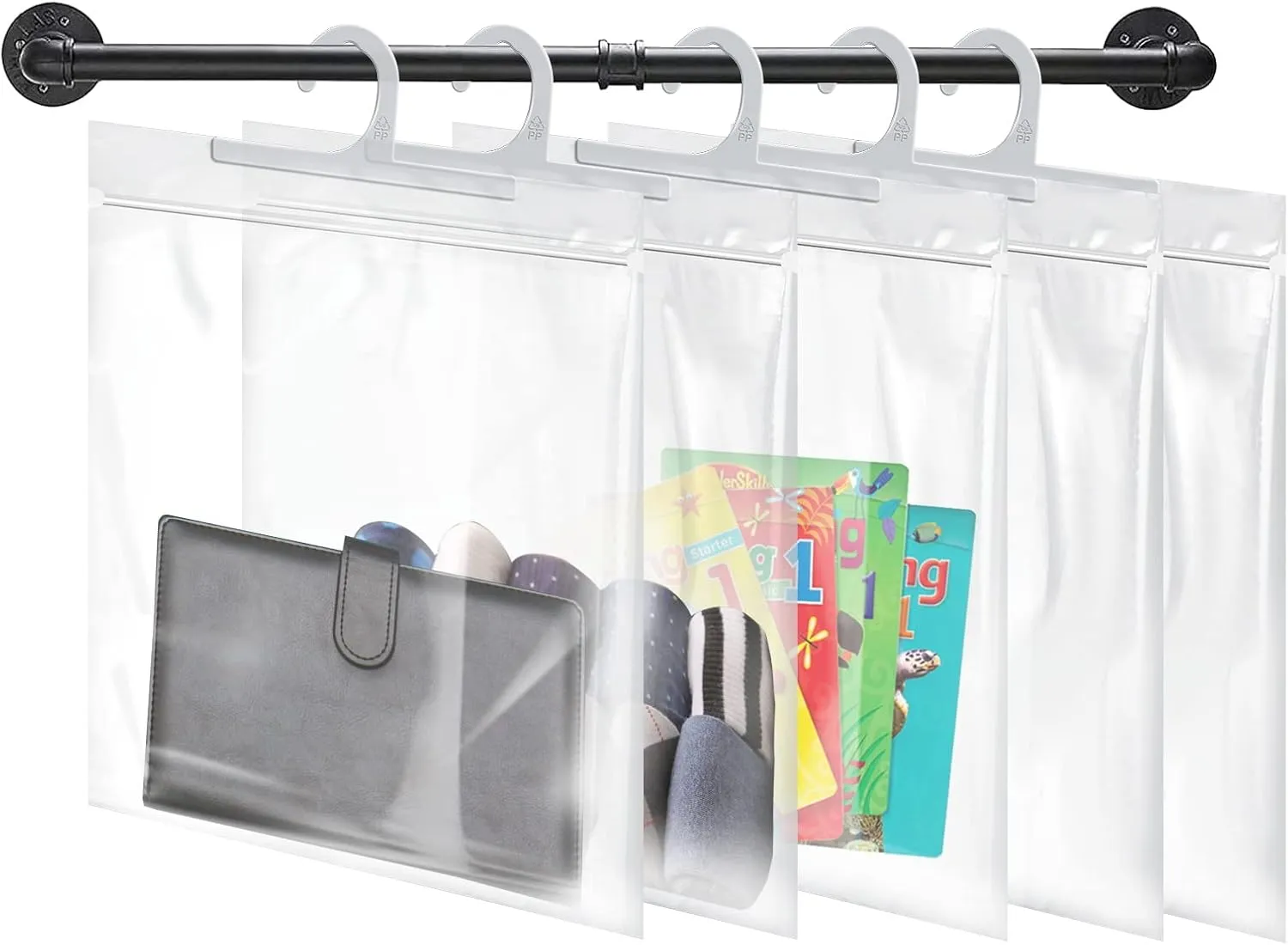 Hanging Storage Bags 24 Pack, Large Hook 10 x 12.5-inch Clear Plastic Bags for Classroom, Library and Pharmacy Use