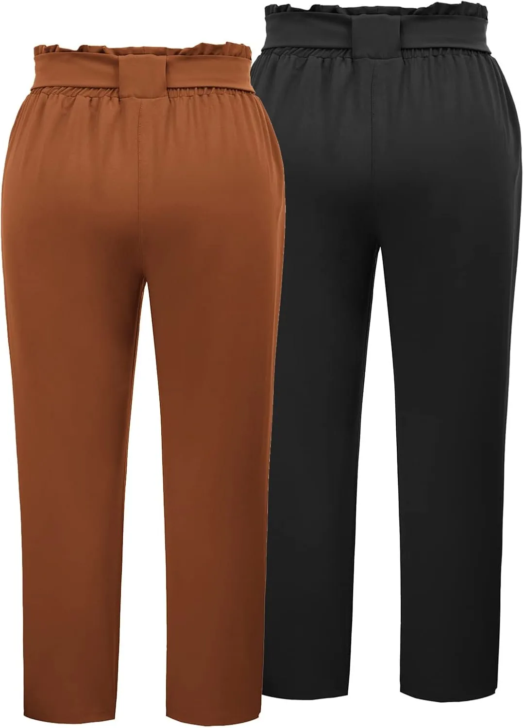 Hanna Nikole Women's Plus Size Elastic Waist Self-Tie Belted Pencil Pants Ankle Length Casual Pants with Pockets