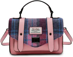 Harris Tweed Pink Blue Tartan Medium Satchel Handbag, Pink, One Size