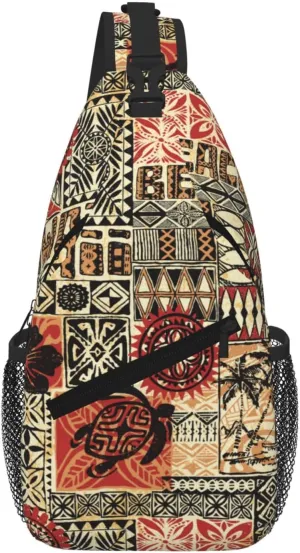 Hawaiian Style Tribal Patchwork Sling Shoulder Bag Backpack Adjustable Crossbody Bag Chest Bag Daypack For Men Women Hiking Travel