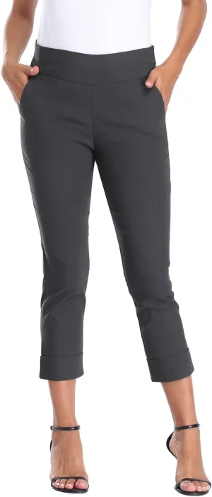 HDE Pull On Capri Pants for Women with Pockets Elastic Waist Cropped Work Pants