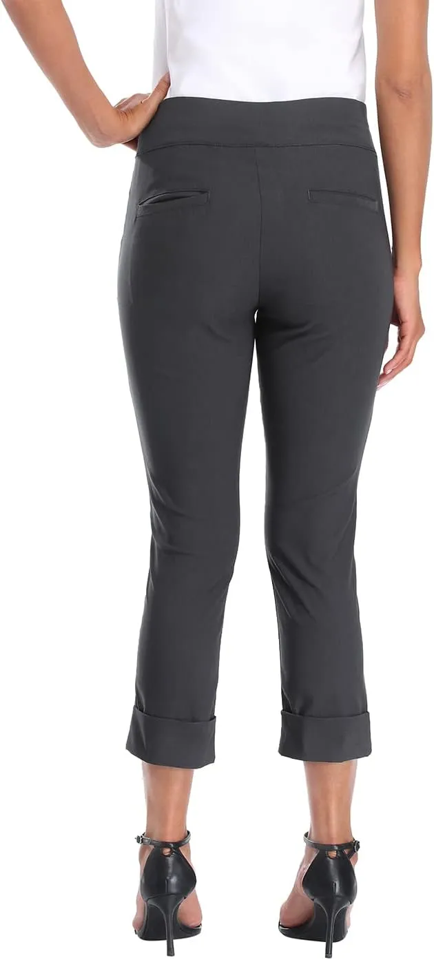 HDE Pull On Capri Pants for Women with Pockets Elastic Waist Cropped Work Pants