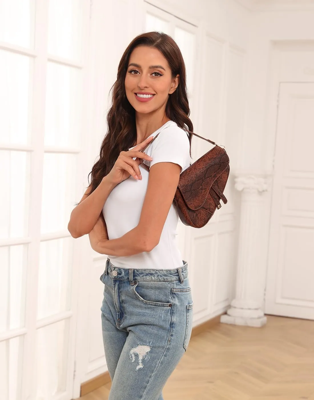 HDE Women's Saddle Shoulder Bag PU Leather Crossbody Purse Crocodile Handbag