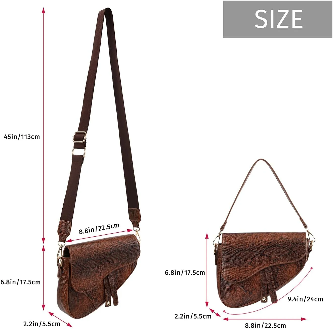 HDE Women's Saddle Shoulder Bag PU Leather Crossbody Purse Crocodile Handbag