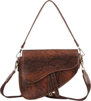 HDE Women's Saddle Shoulder Bag PU Leather Crossbody Purse Crocodile Handbag